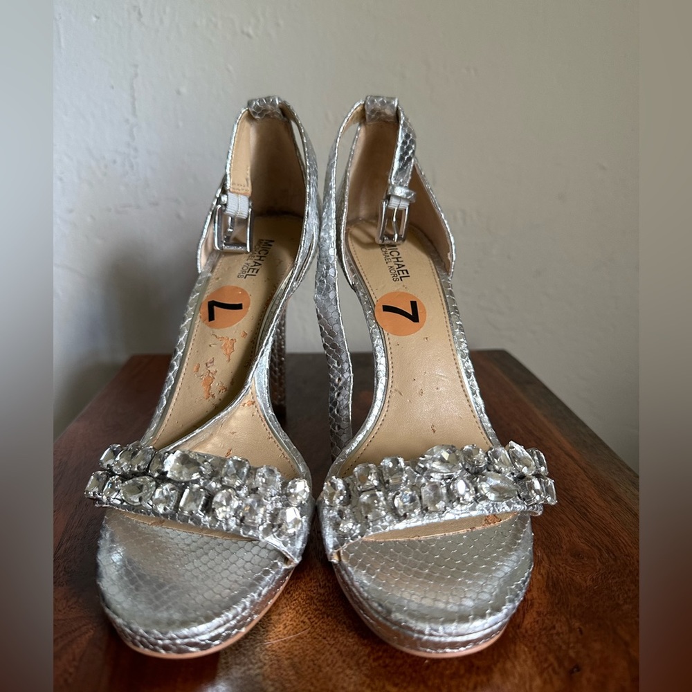 Rhinestones silver high heel sandals